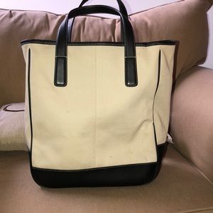 Cream and Black Canvas & Leather Coach Bag